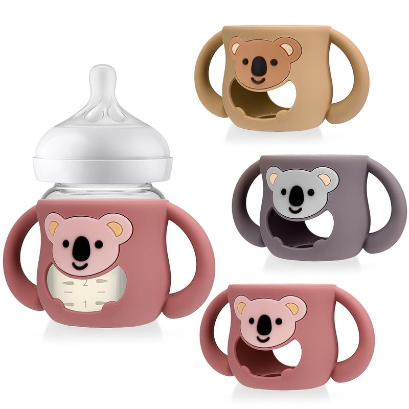 Juome Silicone Sleeves with Handles for Avent Natural Glass Baby Bottle - 3 Pack Koala Shape Anti Breakage Baby Bottles Holder, Compatible with Philips Avent Anti Colic Baby Bottles 4 oz - Image 1